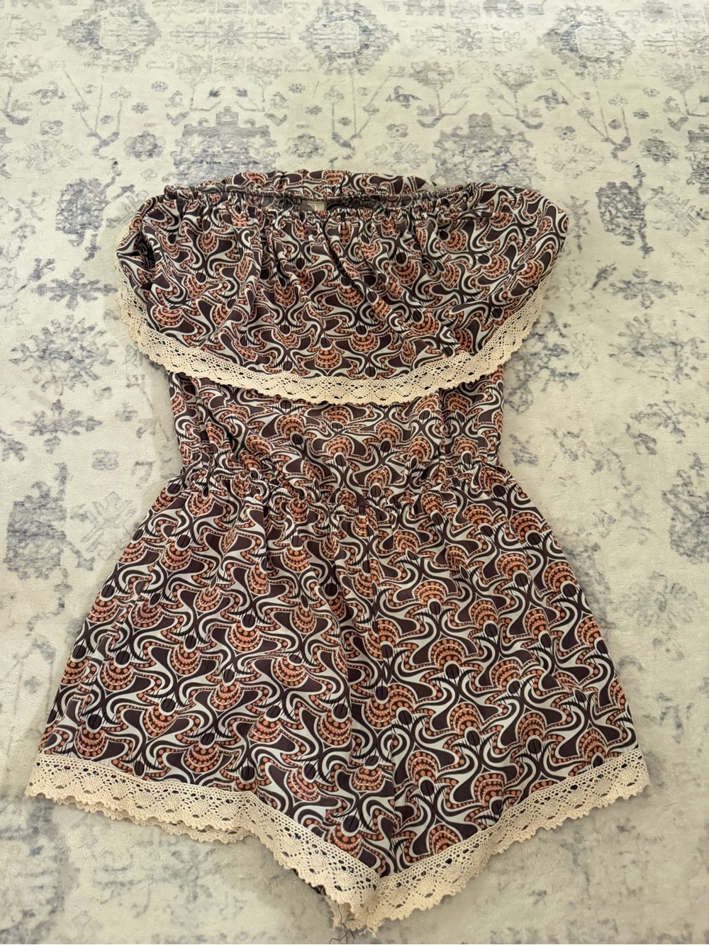 NWT Boho Paisley Strapless Romper in Brown and Cream